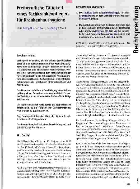 Vorschauseite 1: Freiberufliche Tätigkeit eines Fachkrankenpflegers für Krankenhaushygiene