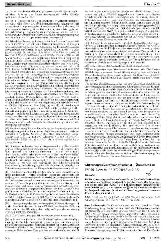 Vorschauseite 1: Abgrenzung Bereitschaftsdienst - Überstunden