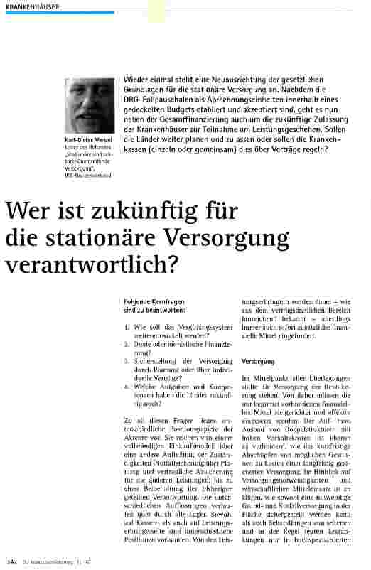 Vorschauseite 1: Wer ist zukünftig für die stationäre Versorgung verantwortlich?