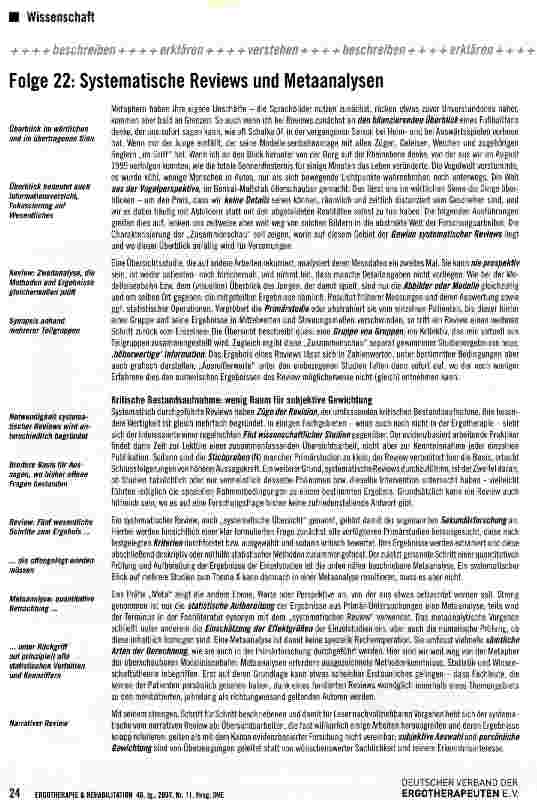Vorschauseite 1: Folge 22: Systematische Reviews und Metaanalysen