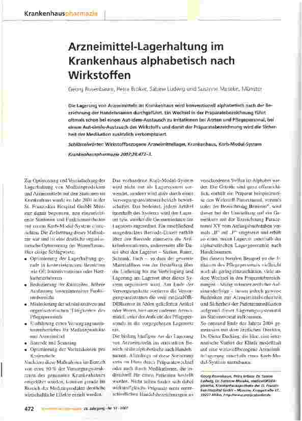 Vorschauseite 1: Arzneimittel-Lagerhaltung im Krankenhaus alphabetisch nach Wirkstoffen