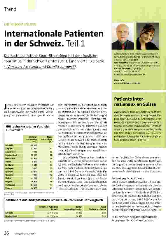 Vorschauseite 1: Internationale Patienten in der Schweiz. Teil 1
