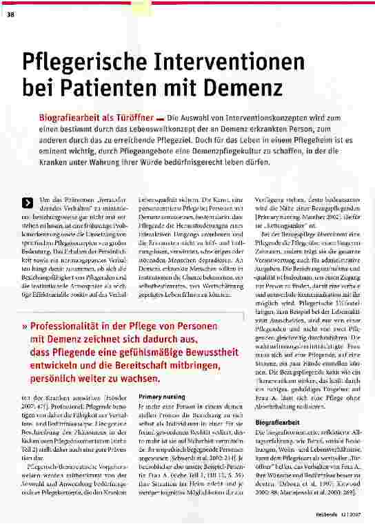 Vorschauseite 1: Pflegerische Interventionen bei Patienten mit Demenz
