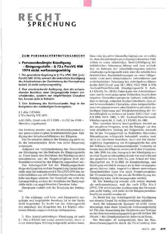 Vorschauseite 1: Rechtsprechung zum Personalvertretungsrecht
