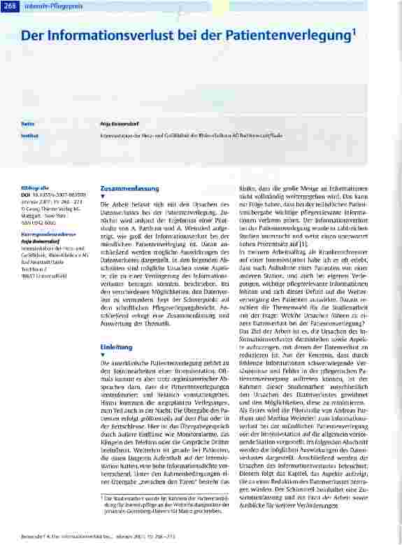 Vorschauseite 1: Der Informationsverlust bei der Patientenverlegung