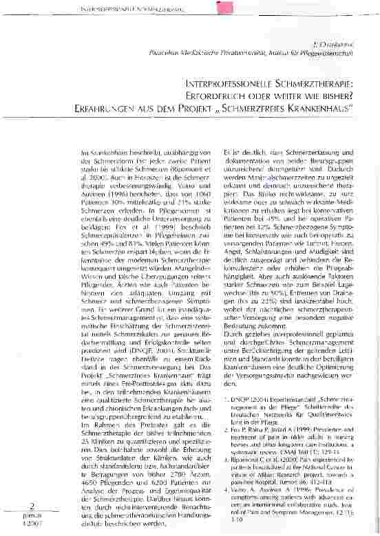 Vorschauseite 1: Interproffesionelle Schmerztherapie: Erforderlich oder weietr wie bisher? Erfahrungen aus dem Projekt Schmerzfreies Krankenhaus