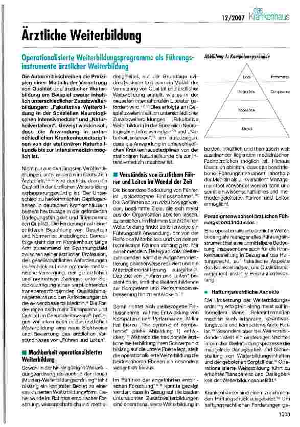 Vorschauseite 1: Operationalisierte Weiterbildungsprogramme als Führungsinstrumente ärztlicher Weiterbildung