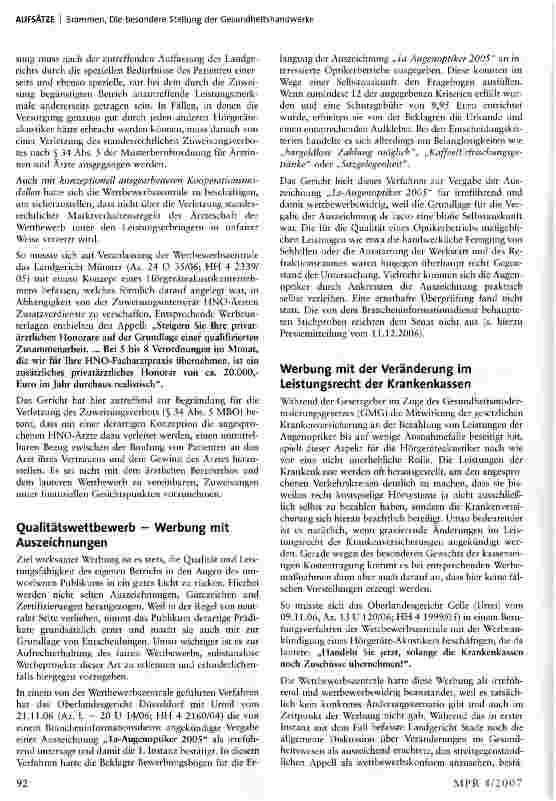 Vorschauseite 2: Die besondere Stellung der Gesundheitshandwerke