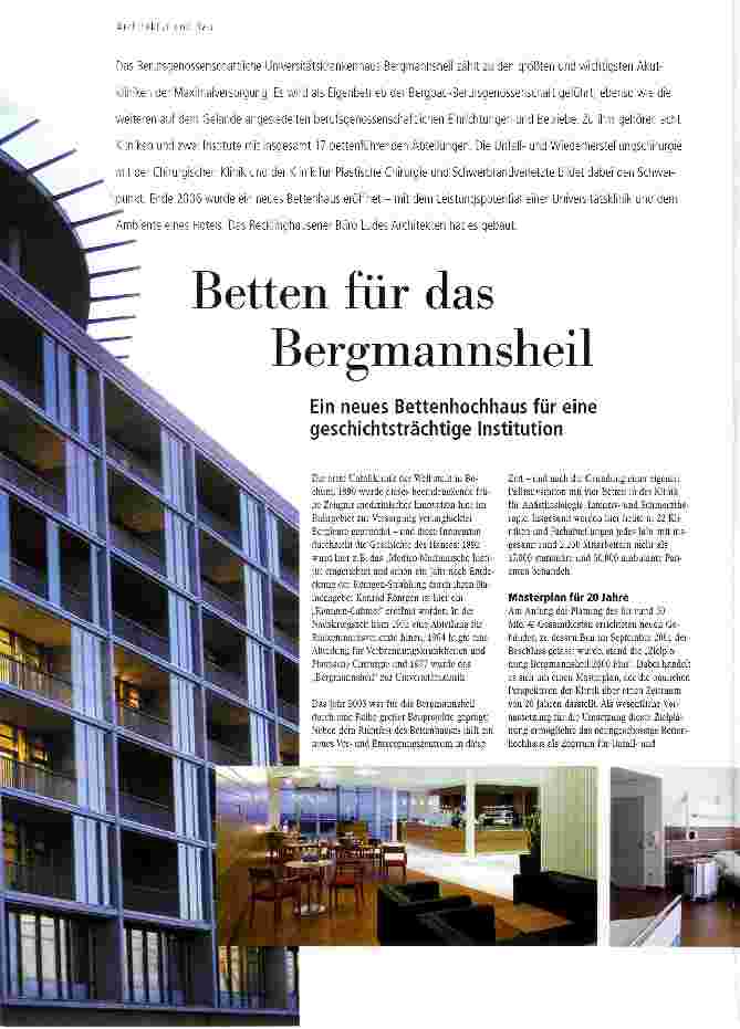 Vorschauseite 1: Betten für das Bergmannsheil Ein neues Bettenhochhaus für eine geschichtsträchtige Institution