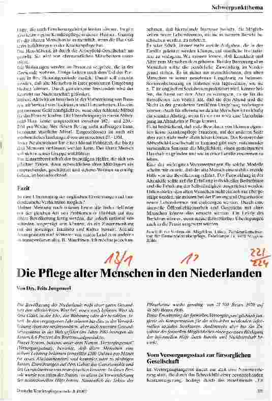Vorschauseite 1: Die Pflege alter Menschen in den Niederlanden