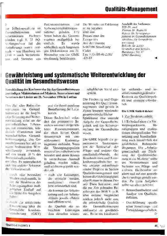 Vorschauseite 1: Gewährleistung und systematische Weiterentwicklung der Qualität im Gesundheitswesen