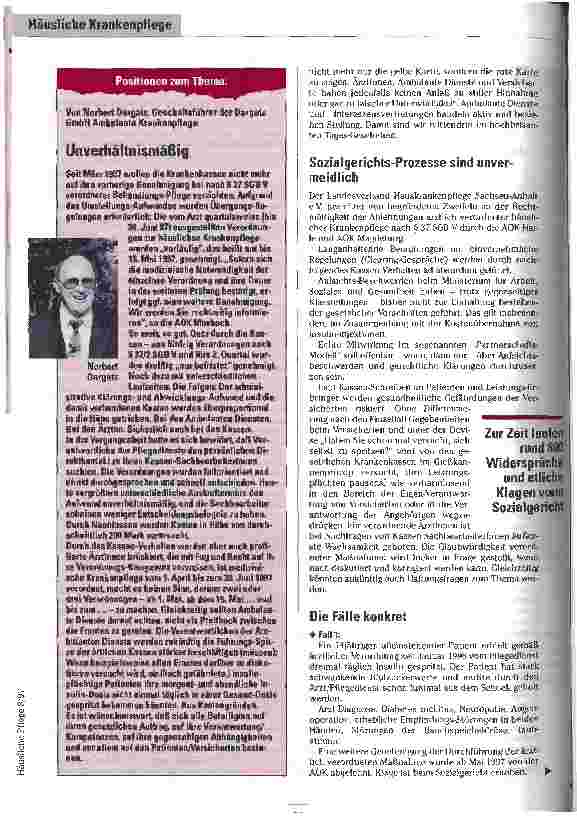 Vorschauseite 3: Wer sich nicht engagert, hat morgen schlechtere Karten Das Vorgehen der Kassen bei der Häuslichen Krankenpflege zwingt zum Handeln - Ein Blick zurück in die Zukunft eines partners…