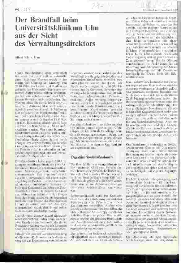 Vorschauseite 1: Der Brandfall beim Universitätsklinikum Ulm aus der Sicht des Verwaltungsdirektors