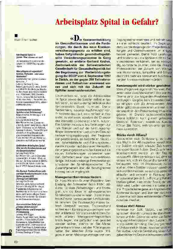 Vorschauseite 1: Arbeitsplatz Spital in Gefahr?