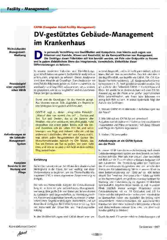 Vorschauseite 1: DV-gestütztes Gebäude-Management im Krankenhaus