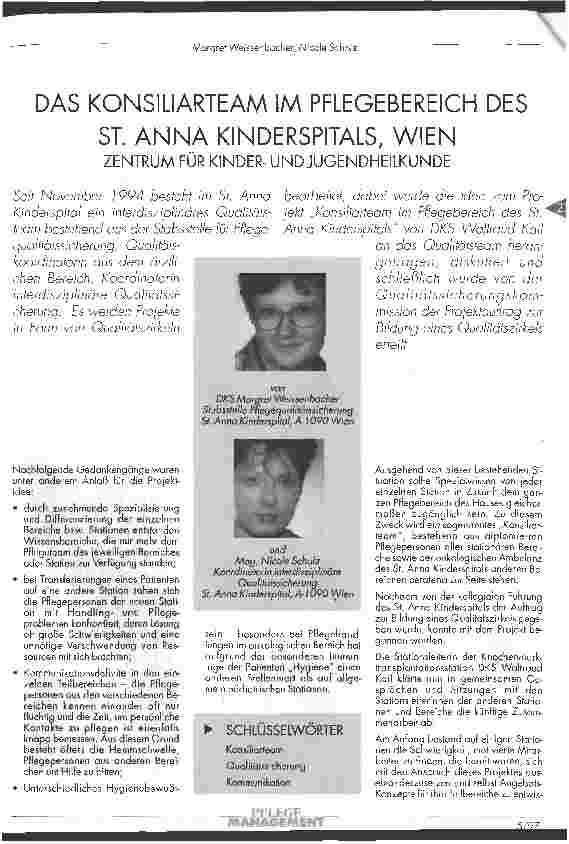 Vorschauseite 1: Das Konsiliarteam im Pflegebereich des St. Anna Kinderspitals, Wien Zentrum für Kinderund Jugendheilkunde