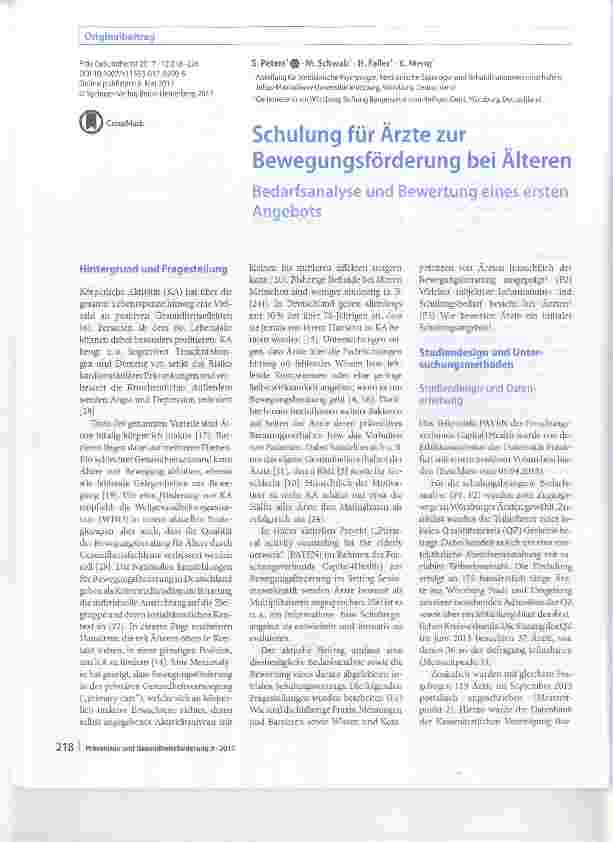 Vorschauseite 1: Schulung für Ärzte zur Bewegungsförderung bei Alteren