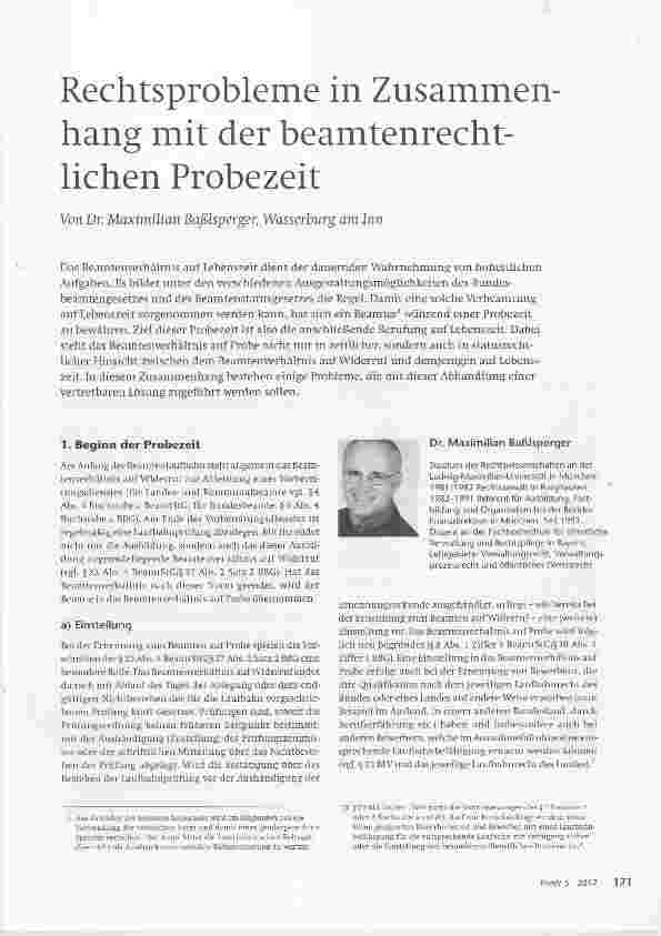 Vorschauseite 1: Rechtsprobleme in Zusammenhang mit der beamtenrechtlichen Probezeit