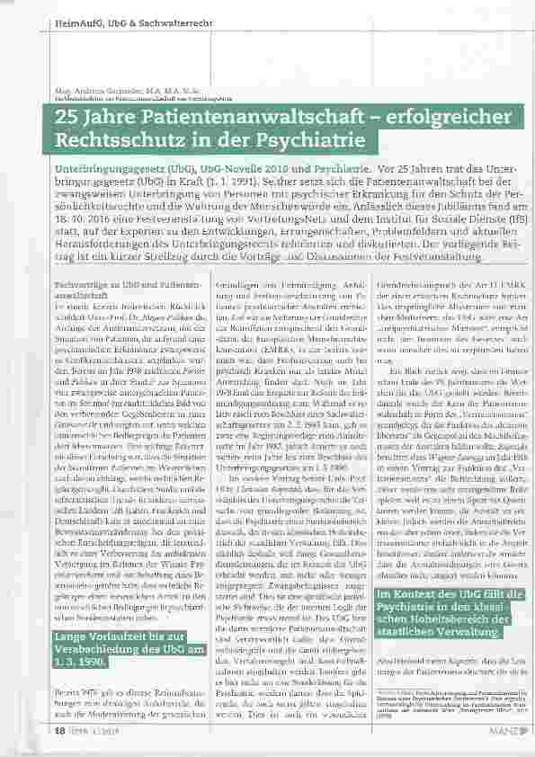 Vorschauseite 1: 25 Jahre Patientenanwaltschaft erfolgreicher Rechtsschutz in der Psychiatrie