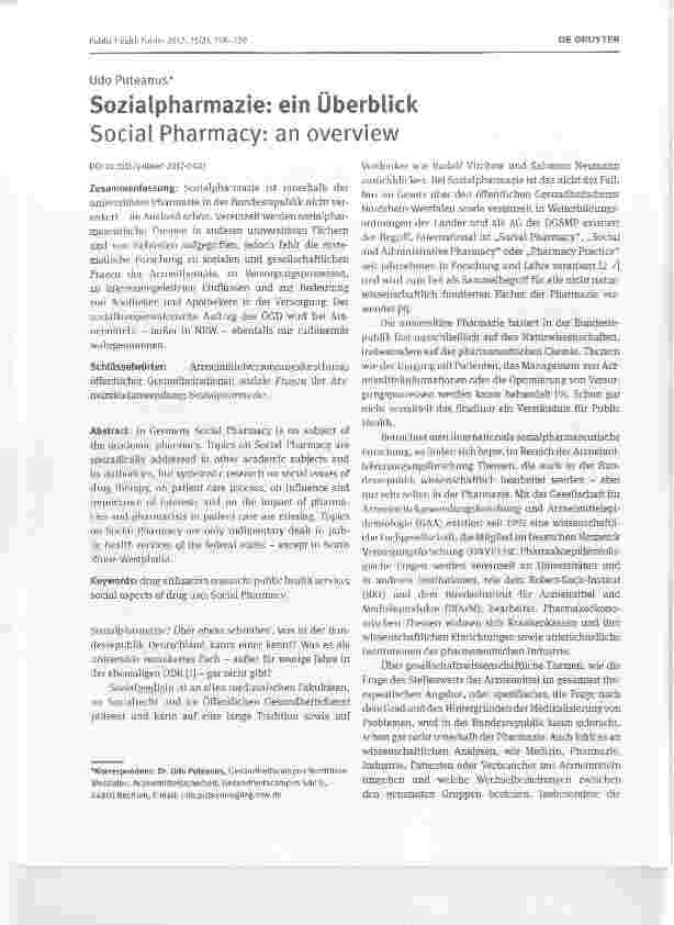 Vorschauseite 1: Sozialpharmazie: ein Überblick