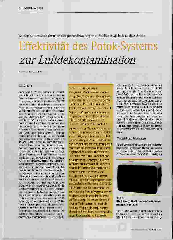 Vorschauseite 1: Effektivität des Potok-Systems zur Luftdekontamination