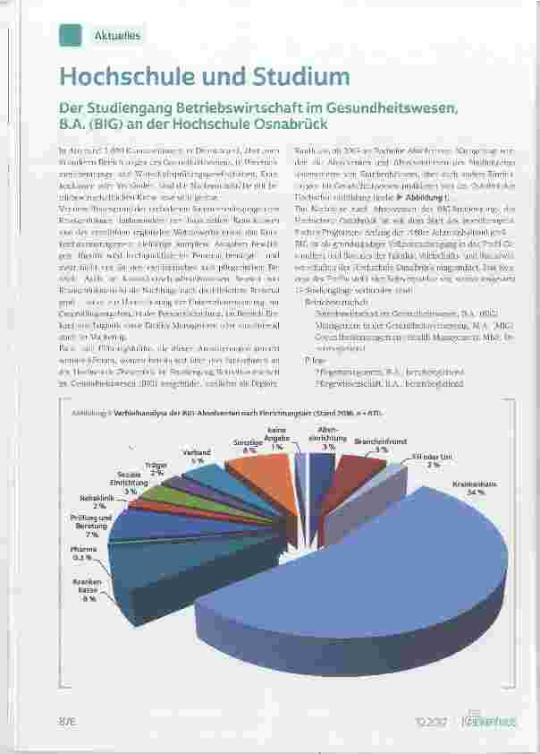 Vorschauseite 1: Hochschule und Studium Der Studiengang Betriebswirtschaft im Gesundheitswesen, B.A. (BIG) an der Hochschule Osnabrück