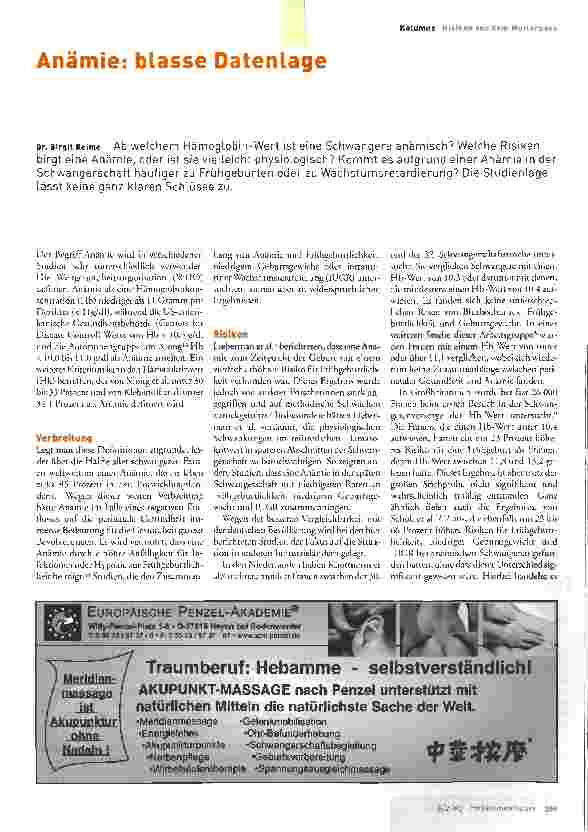 Vorschauseite 1: Anämie: blasse Datenlage