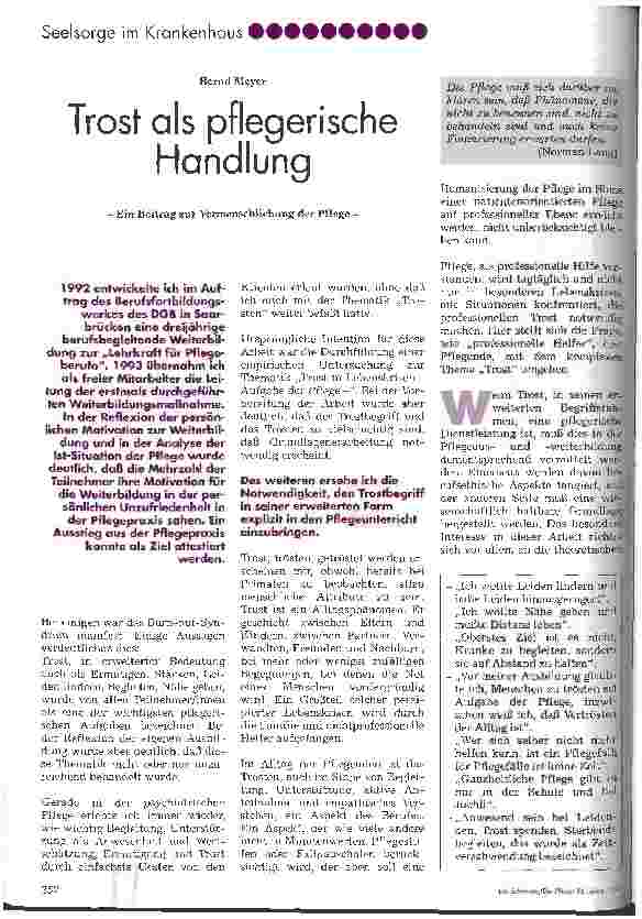 Vorschauseite 1: Trost als pflegerische Handlung - Ein Beitrag zur Vermenschlichung der Pflege