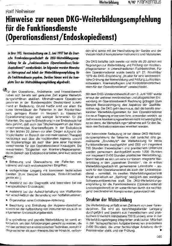 Vorschauseite 1: Hinweise zur neuen DKG-Weiterbildungsempfehlung für die Funktionsdienste (Operationsdienst/Endoskopiedienst)