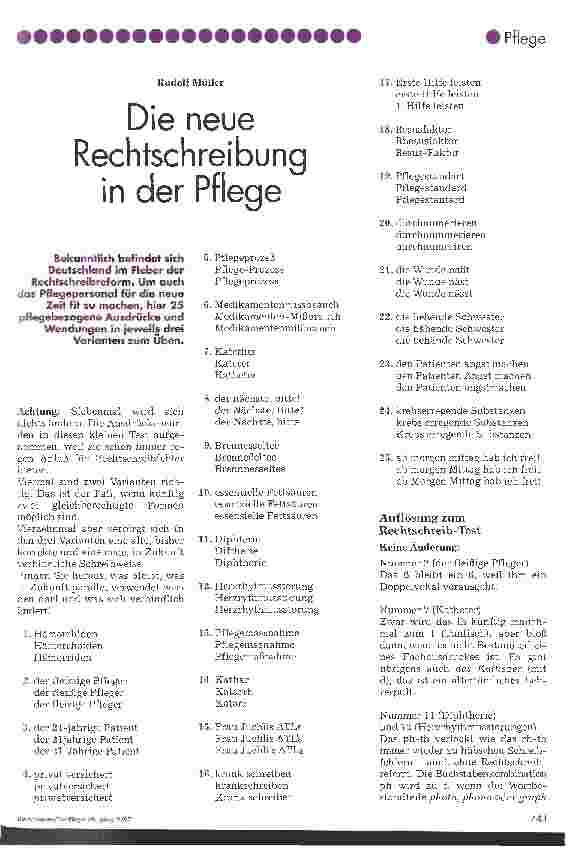 Vorschauseite 1: Die neue Rechtschreibung in der Pflege