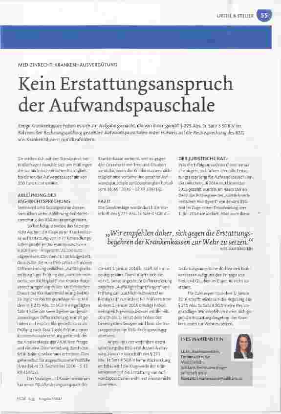 Vorschauseite 1: Kein Erstattungsanspruch der Aufwandspauschale