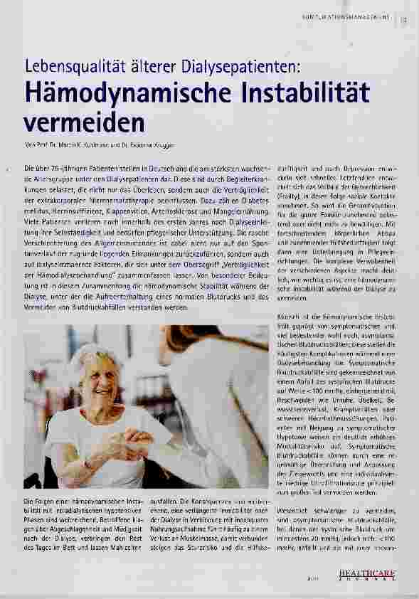 Vorschauseite 1: Lebensqualität älterer Dialysepatienten: Hämodynamische Instabilität vermeiden