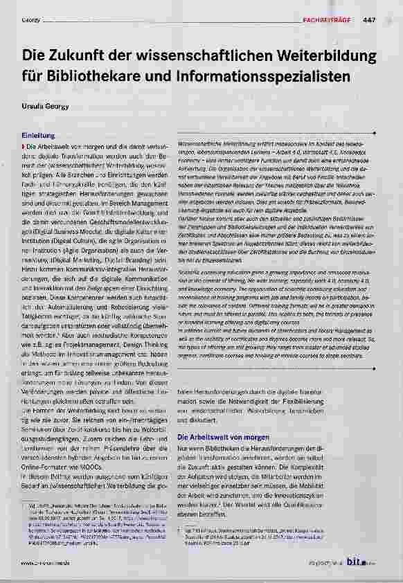 Vorschauseite 1: Die Zukunft der wissenschaftlichen Weiterbildung für Bibliothekare und Informationsspezialisten