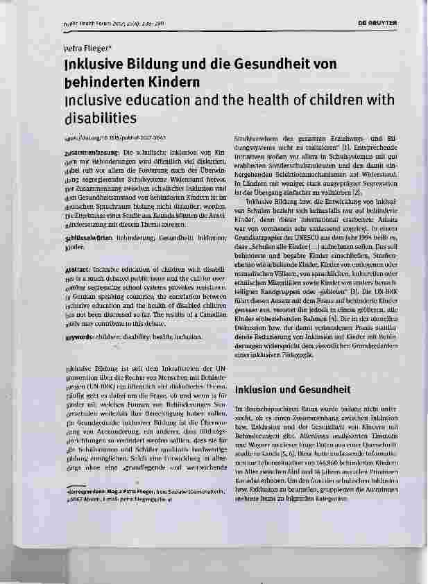 Vorschauseite 1: Inklusive Bildung und die Gesundheit von behinderten Kindern