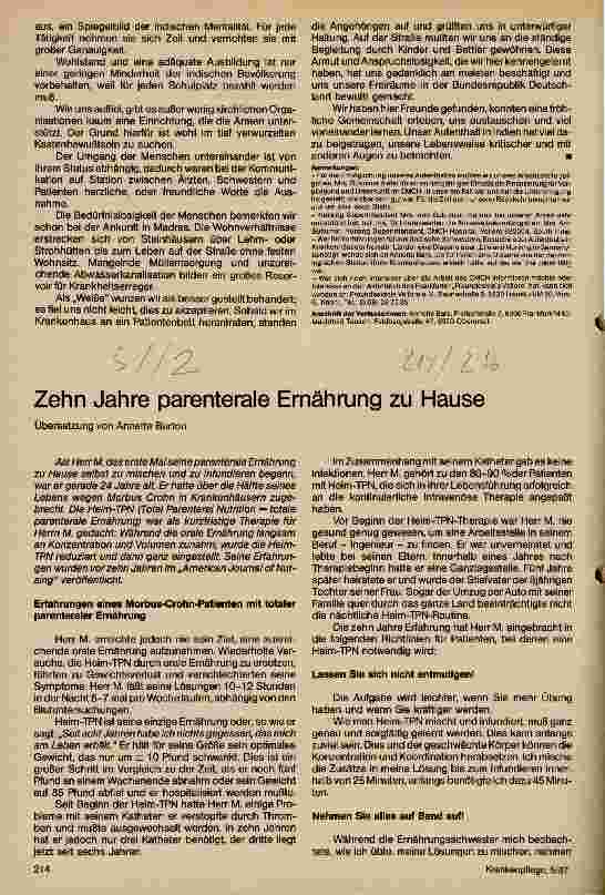 Vorschauseite 1: Zehn Jahre parenterale Ernährung zu Hause