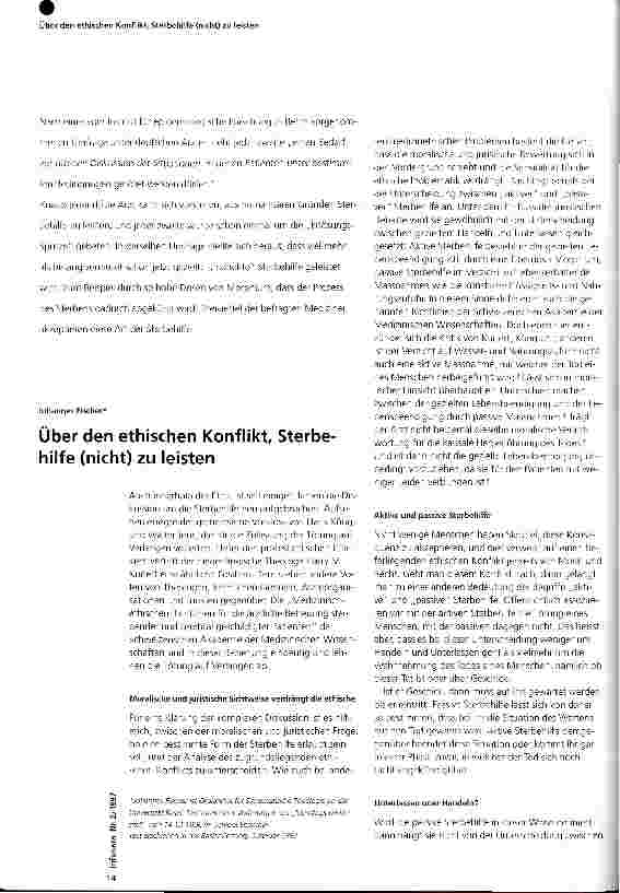 Vorschauseite 1: Über den ethischen Konflikt, Sterbehilfe (nicht) zu leisten