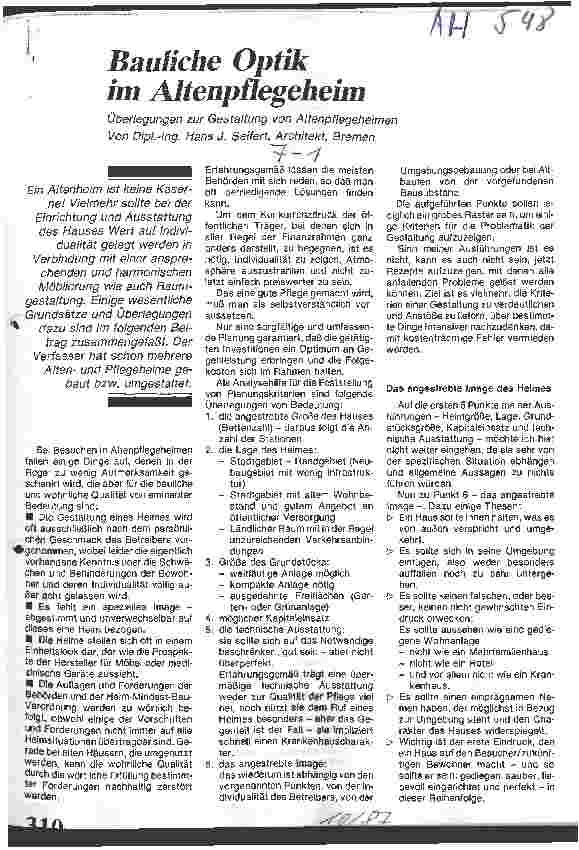 Vorschauseite 1: Bauliche Optik im Altenpflegeheim Überlegungen zur Gestaltung von Altenpflegeheimen