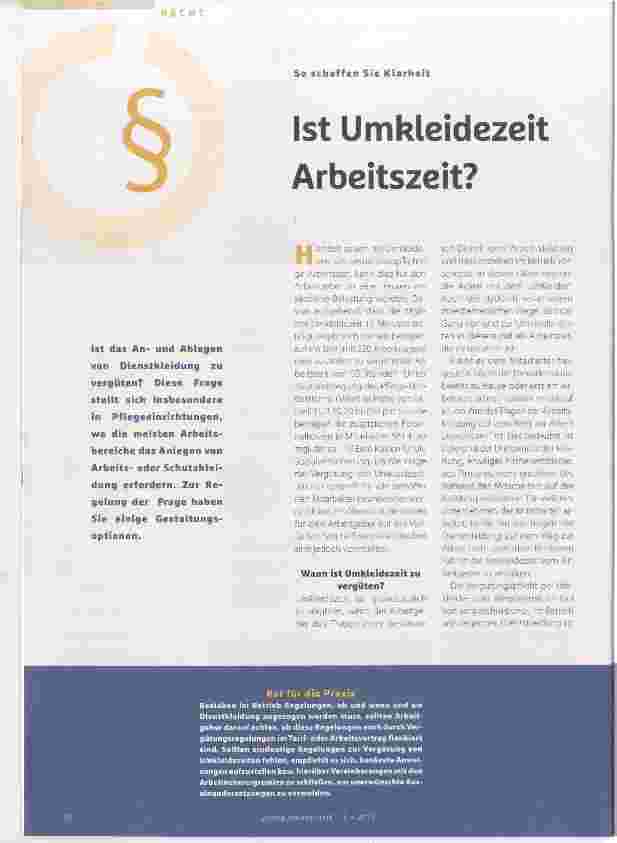 Vorschauseite 1: Ist Umkleidezeit Arbeitszeit?