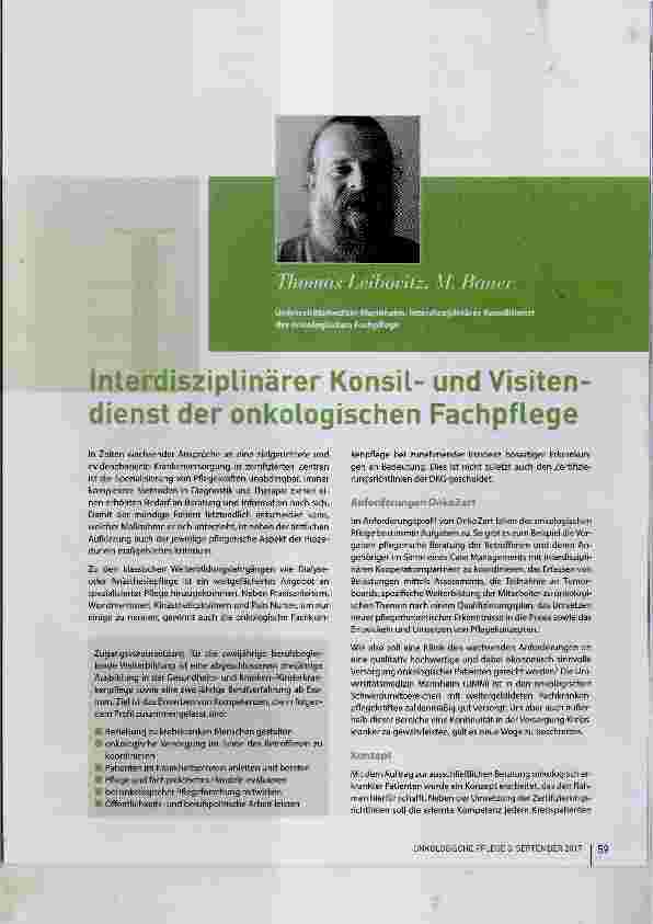 Vorschauseite 1: Interdisziplinärer Konsilund Visitendienst der onkologischen Fachpflege