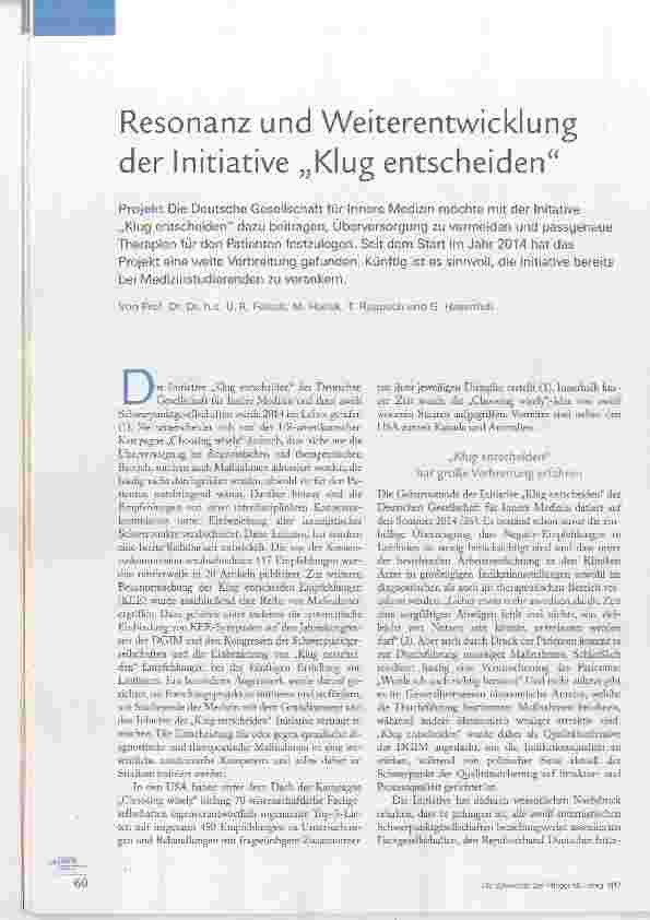 Vorschauseite 1: Resonanz und Weiterentwicklung der Initiative „Klug entscheiden“