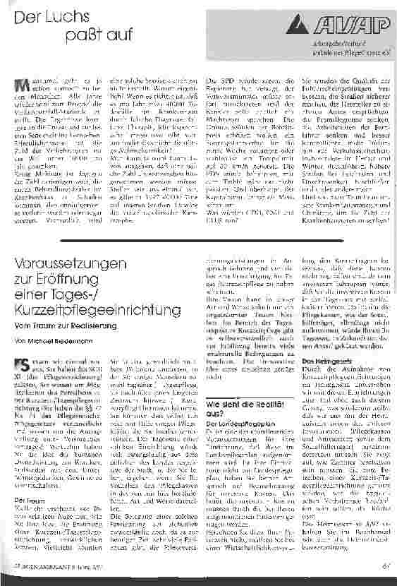 Vorschauseite 1: Voraussetzungen zur Eröffnung einer Tages-/Kurzzeitpflegeeinrichtung