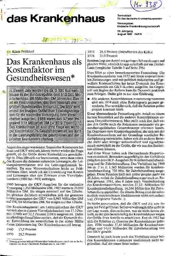 Vorschauseite 1: Das Krankenhaus als Kostenfaktor im Gesundheitswesen