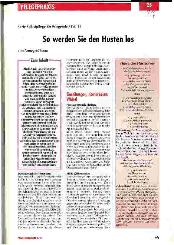 Vorschauseite 1: So werden Sie den Husten los Serie Selbstpflege für Pflegende / Teil 11