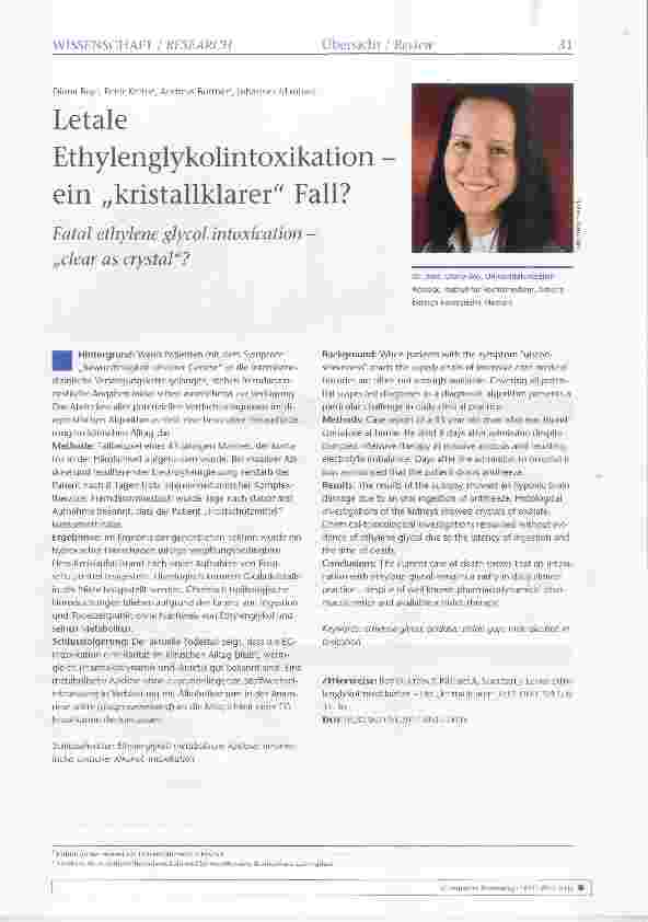 Vorschauseite 1: Letale Ethylenglykolintoxikation ein „kristallklarer Fall?