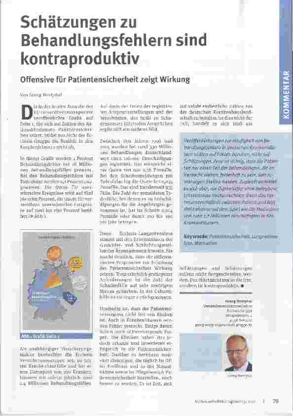 Vorschauseite 1: Schätzungen zu Behandlungsfehlern sind kontraproduktiv