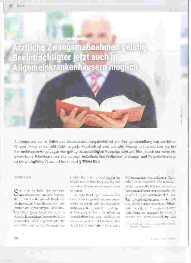 Vorschauseite 1: Ärztliche Zwangsmaßnahmen geistig Beeinträchtigter jetzt auch in Allgemeinkrankenhäusern möglich