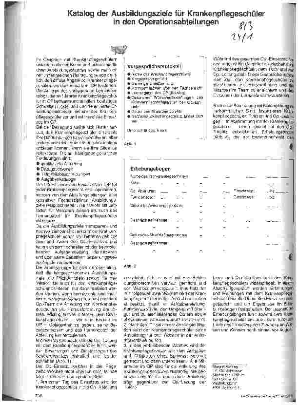 Vorschauseite 1: Katalog der Ausbildungsziele für Krankenpflegeschüler in den Operationsabteilungen