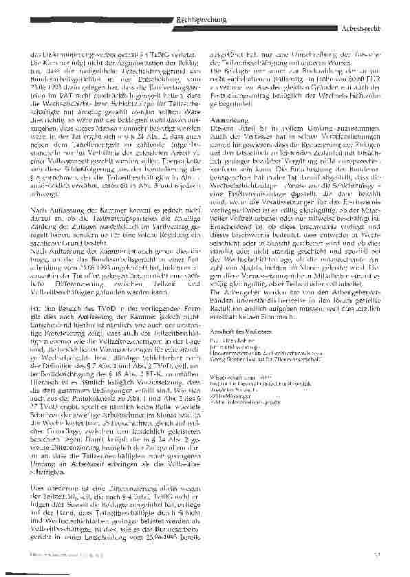 Vorschauseite 3: Anteilige (Wechsel-)Schichtzulage für Teilzeitbeschäftigte nach §§ 8 Abs. 5 und 6,24 Abs. 2 TVöD verstößt gegen § 4 TzBfG