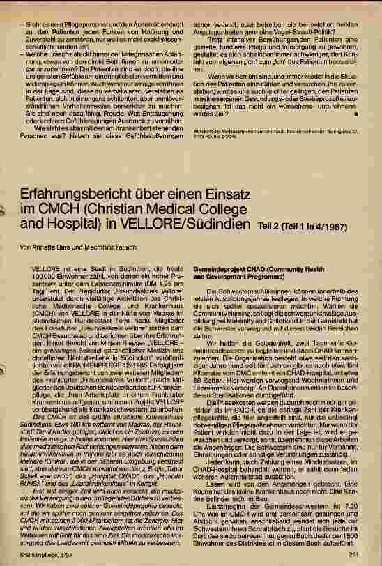 Vorschauseite 1: Erfahrungsbericht über den Einsatz im CMCH in Velloere Südindien