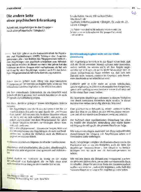 Vorschauseite 1: Die andere Seite einer psychischen Erkrankung Arbeit mit Angehörigen in der Gruppe - auch eine pflegerische Tätigkeit?